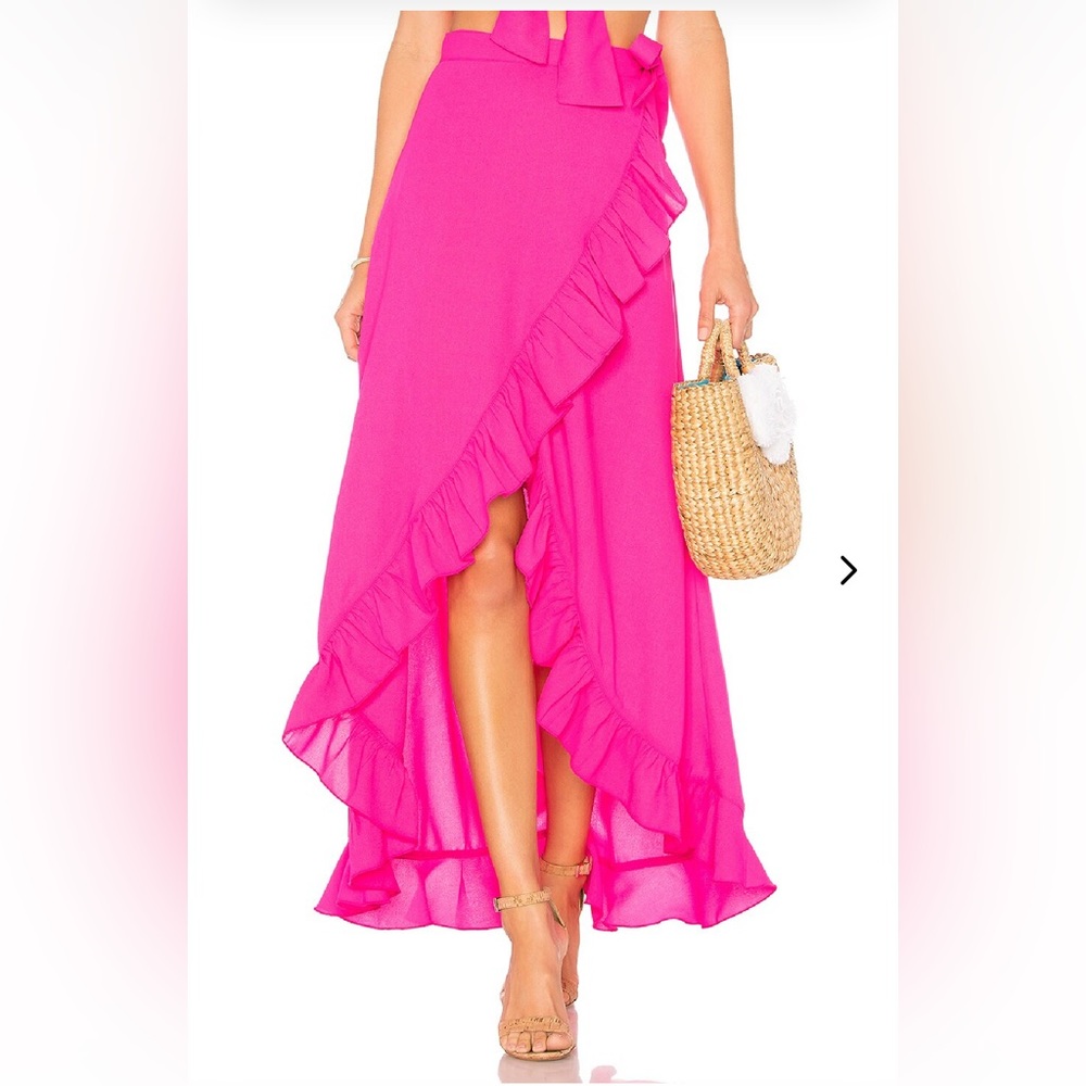 Lovers + Friends Pink Ruffled Wrap Maxi Skirt